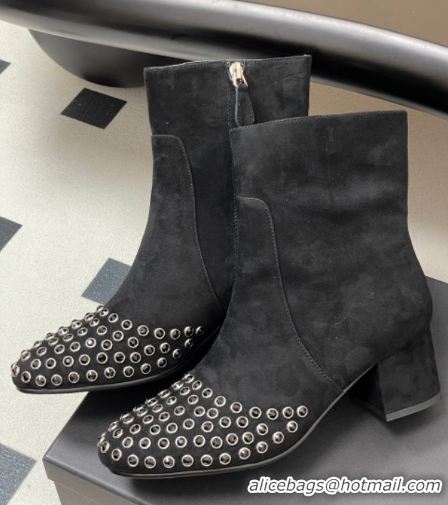 Unique Style Alaia Heel Ankled Boots 5.5cm in Suede and Strass Black 2025 AL082706 0827108
