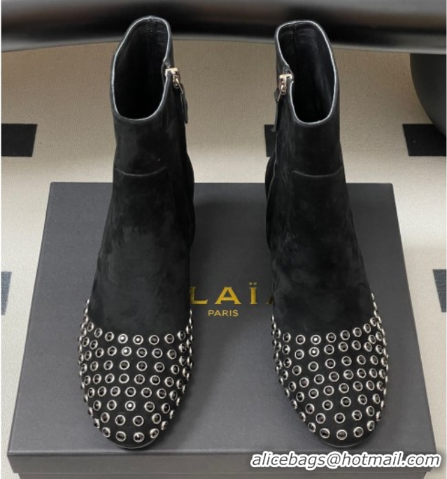 Unique Style Alaia Heel Ankled Boots 5.5cm in Suede and Strass Black 2025 AL082706 0827108