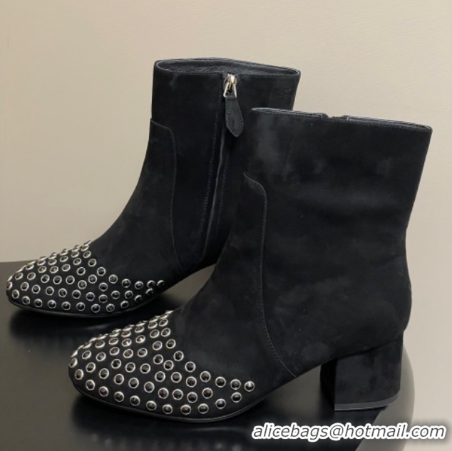 Unique Style Alaia Heel Ankled Boots 5.5cm in Suede and Strass Black 2025 AL082706 0827108