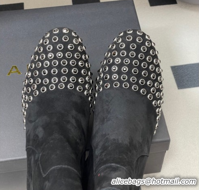 Unique Style Alaia Heel Ankled Boots 5.5cm in Suede and Strass Black 2025 AL082706 0827108