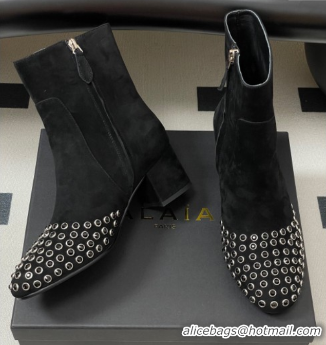 Unique Style Alaia Heel Ankled Boots 5.5cm in Suede and Strass Black 2025 AL082706 0827108