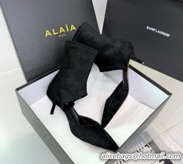 Sophisticated Alaia Low Heel Boots 6cm in Stretch Suede Black AL070905 0827110