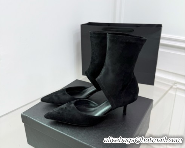 Sophisticated Alaia Low Heel Boots 6cm in Stretch Suede Black AL070905 0827110