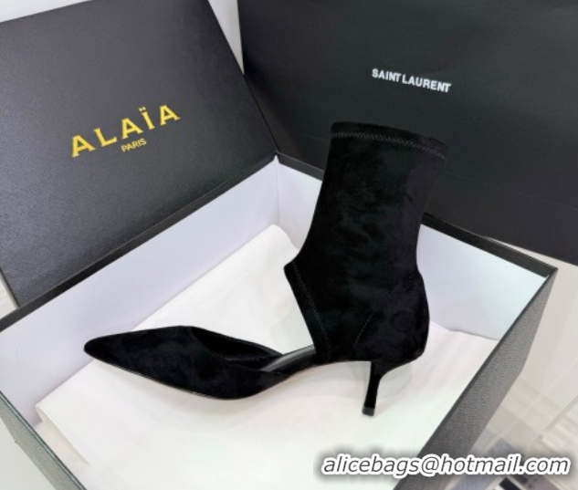 Sophisticated Alaia Low Heel Boots 6cm in Stretch Suede Black AL070905 0827110