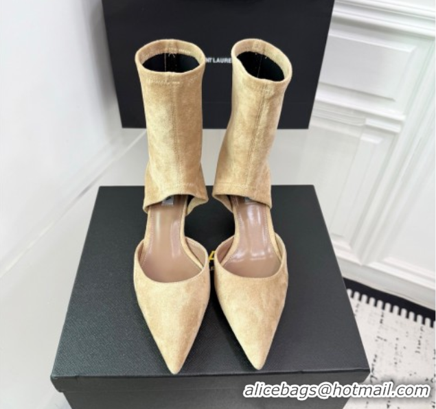 Durable Alaia Low Heel Boots 6cm in Stretch Suede Beige AL070905 0827111