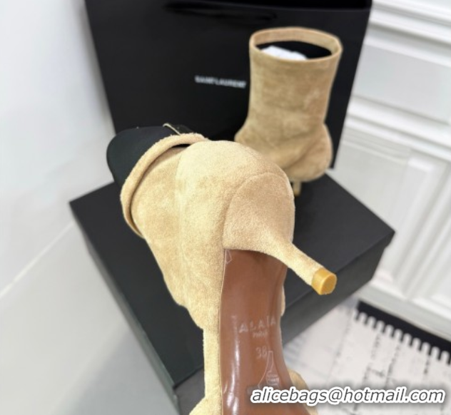 Durable Alaia Low Heel Boots 6cm in Stretch Suede Beige AL070905 0827111
