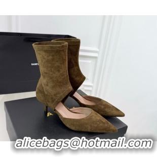 Luxury Cheap Alaia Low Heel Boots 6cm in Stretch Suede Green AL070905 0827112