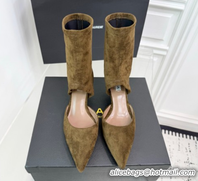 Luxury Cheap Alaia Low Heel Boots 6cm in Stretch Suede Green AL070905 0827112