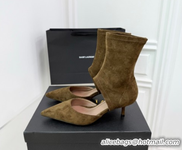 Luxury Cheap Alaia Low Heel Boots 6cm in Stretch Suede Green AL070905 0827112