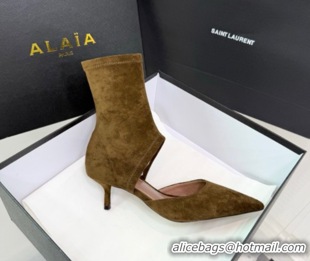 Luxury Cheap Alaia Low Heel Boots 6cm in Stretch Suede Green AL070905 0827112