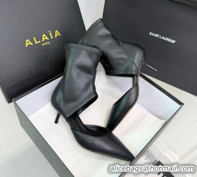 Buy Discount Alaia Low Heel Boots 6cm in Stretch Leather Black AL070905 0827113