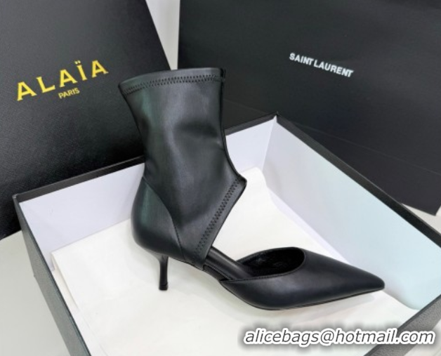 Buy Discount Alaia Low Heel Boots 6cm in Stretch Leather Black AL070905 0827113