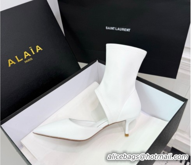 Hot Style Alaia Low Heel Boots 6cm in Stretch Leather White 2025 AL070905 0827114