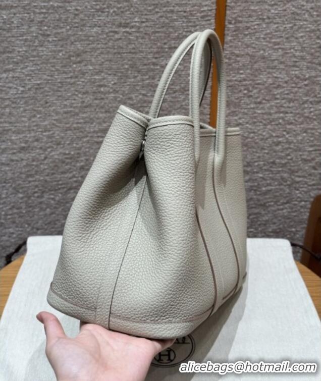 Top Quality Hermes Garden Party 30/36cm Bag in Togo Leather H2301 Beton Glacier White 2025(Half Handmade)