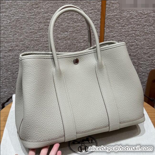 Top Quality Hermes Garden Party 30/36cm Bag in Togo Leather H2301 Beton Glacier White 2025(Half Handmade)