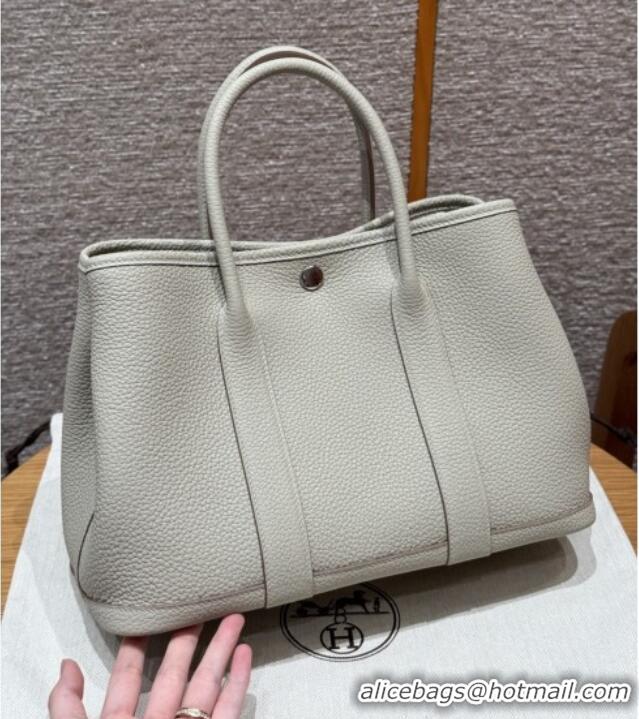 Top Quality Hermes Garden Party 30/36cm Bag in Togo Leather H2301 Beton Glacier White 2025(Half Handmade)