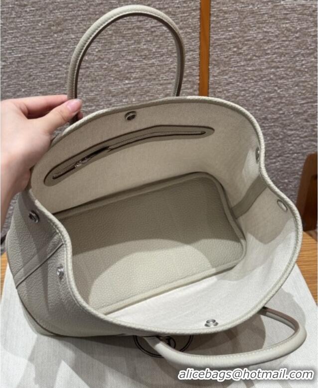 Top Quality Hermes Garden Party 30/36cm Bag in Togo Leather H2301 Beton Glacier White 2025(Half Handmade)