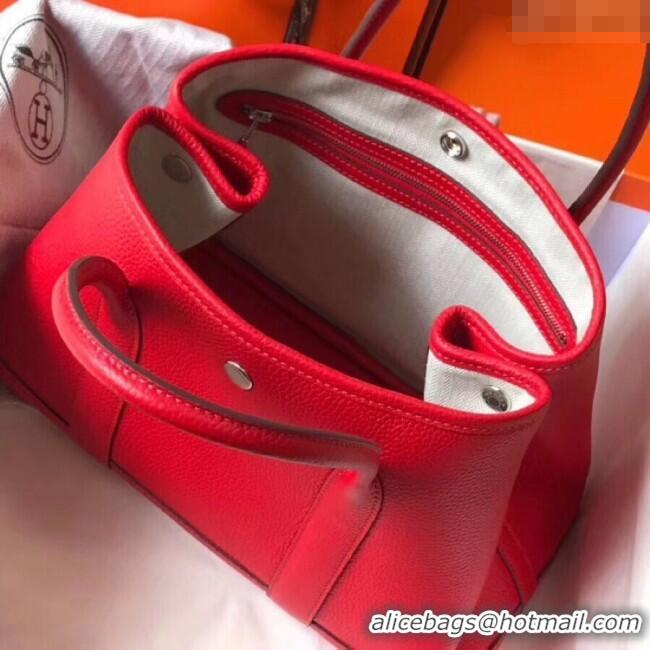 Spot Bulk Hermes Garden Party 30/36cm Bag in Togo Leather H2301 Red 2025 (Half Handmade)