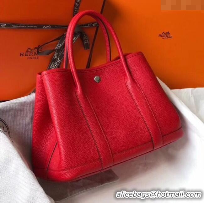 Spot Bulk Hermes Garden Party 30/36cm Bag in Togo Leather H2301 Red 2025 (Half Handmade)