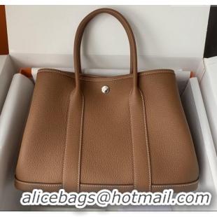 New Design Hermes Garden Party 30/36cm Bag in Togo Leather H2301 Brown 2025(Half Handmade)