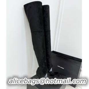 Pretty Style Alaia Heel Thigh High Boots 6cm in Stretch Suede Black AL070905 0827115