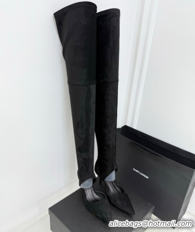 Pretty Style Alaia Heel Thigh High Boots 6cm in Stretch Suede Black AL070905 0827115