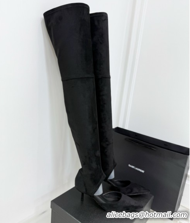 Pretty Style Alaia Heel Thigh High Boots 6cm in Stretch Suede Black AL070905 0827115
