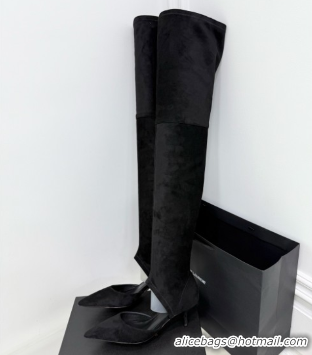Pretty Style Alaia Heel Thigh High Boots 6cm in Stretch Suede Black AL070905 0827115