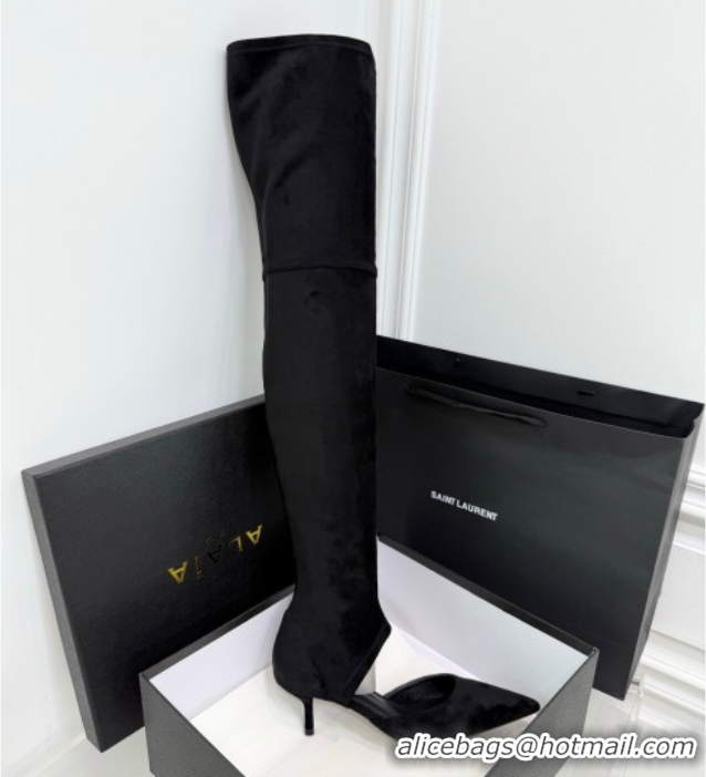 Pretty Style Alaia Heel Thigh High Boots 6cm in Stretch Suede Black AL070905 0827115