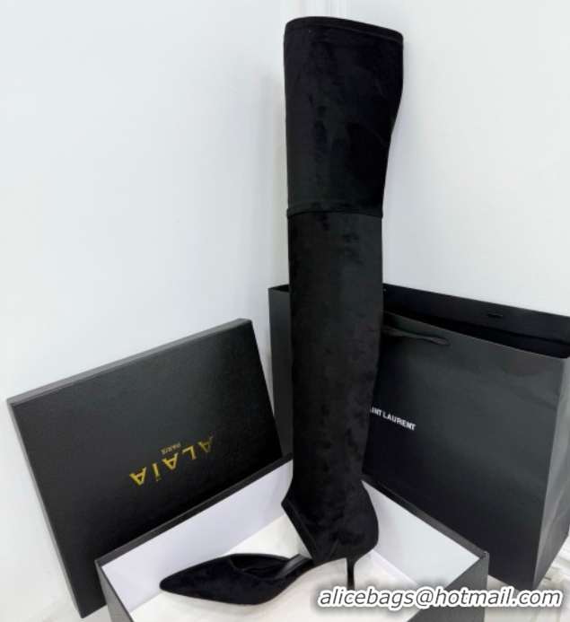 Pretty Style Alaia Heel Thigh High Boots 6cm in Stretch Suede Black AL070905 0827115
