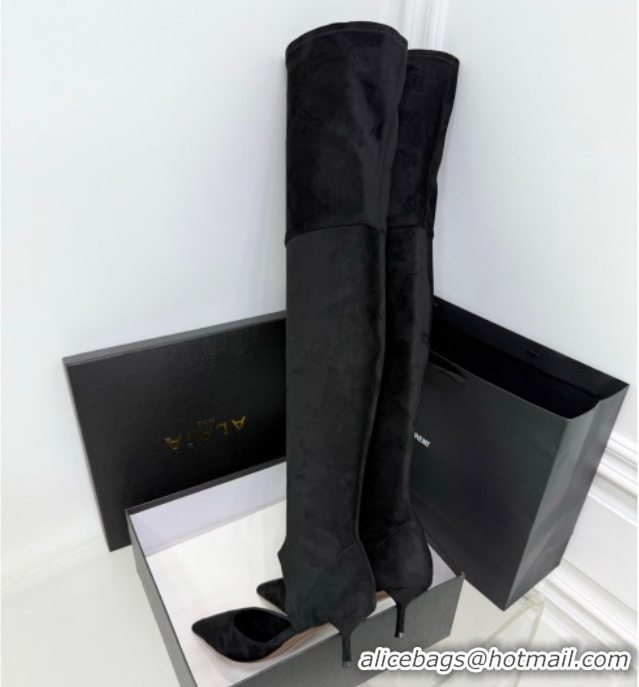 Pretty Style Alaia Heel Thigh High Boots 6cm in Stretch Suede Black AL070905 0827115