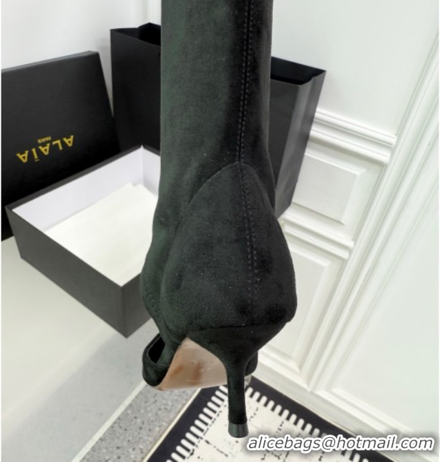 Pretty Style Alaia Heel Thigh High Boots 6cm in Stretch Suede Black AL070905 0827115