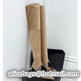 Top Grade Alaia Heel Thigh High Boots 6cm in Stretch Suede Beige AL070905 0827116