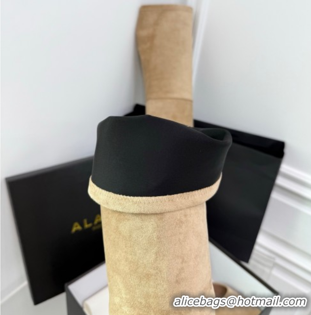Top Grade Alaia Heel Thigh High Boots 6cm in Stretch Suede Beige AL070905 0827116