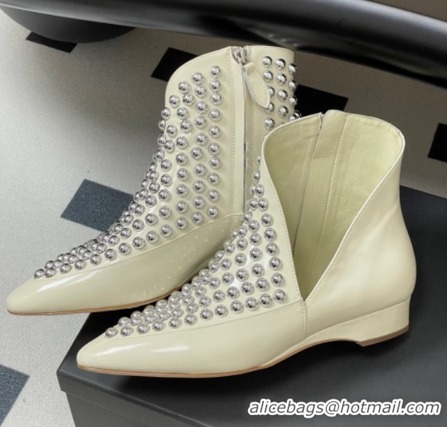 Grade Quality Alaia Wedge Heel Ankled Boots with Studs White 2025 AL070906 0827119