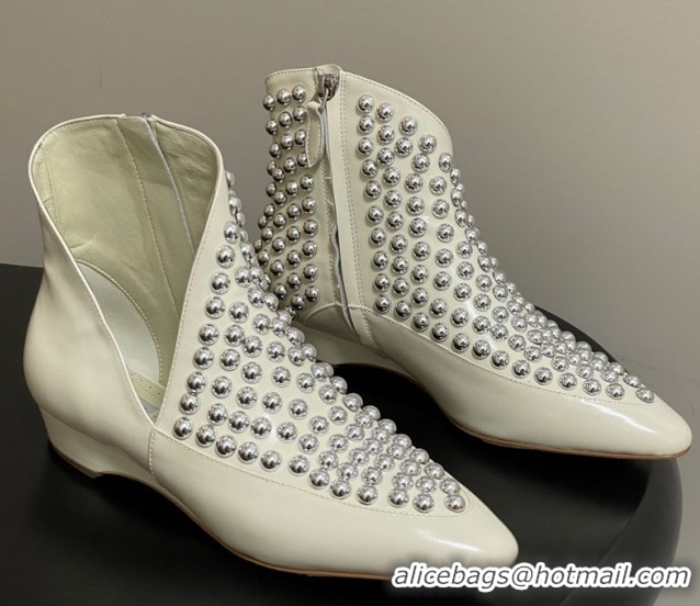 Grade Quality Alaia Wedge Heel Ankled Boots with Studs White 2025 AL070906 0827119