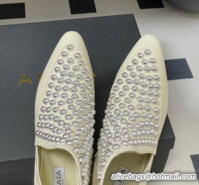 Grade Quality Alaia Wedge Heel Ankled Boots with Studs White 2025 AL070906 0827119