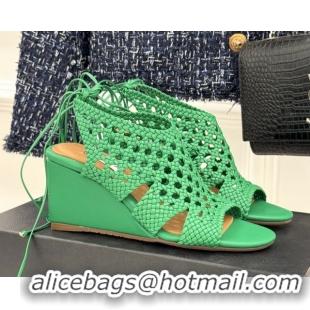 Shop Duplicate Alaia Weave Leather Wedge Sandals 10.5cm Heel A091602 Green 091602