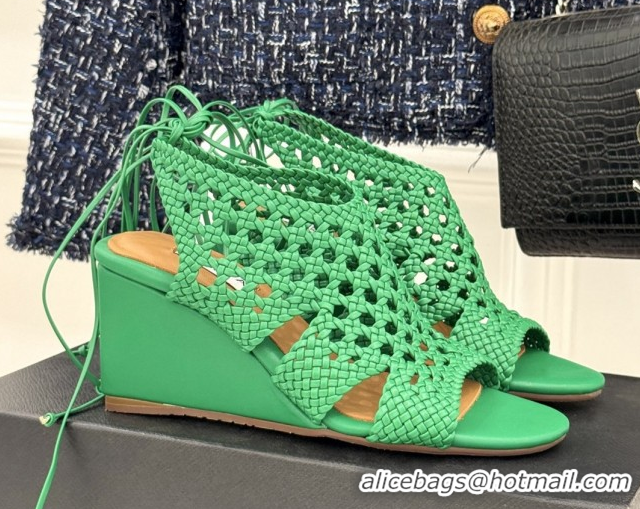 Shop Duplicate Alaia Weave Leather Wedge Sandals 10.5cm Heel A091602 Green 091602