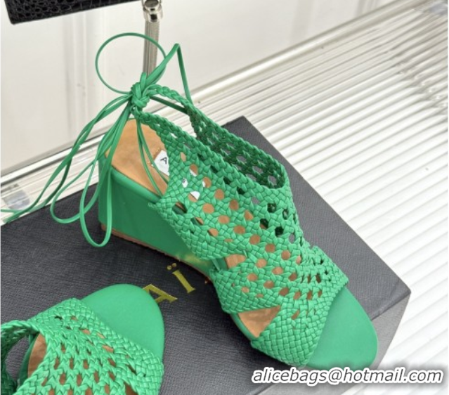 Shop Duplicate Alaia Weave Leather Wedge Sandals 10.5cm Heel A091602 Green 091602