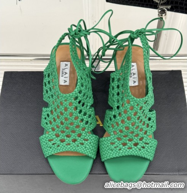Shop Duplicate Alaia Weave Leather Wedge Sandals 10.5cm Heel A091602 Green 091602