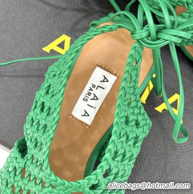Shop Duplicate Alaia Weave Leather Wedge Sandals 10.5cm Heel A091602 Green 091602