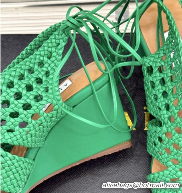 Shop Duplicate Alaia Weave Leather Wedge Sandals 10.5cm Heel A091602 Green 091602