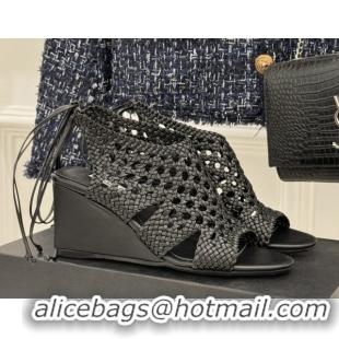 Low Price Alaia Weave Leather Wedge Sandals 10.5cm Heel A091603 Black