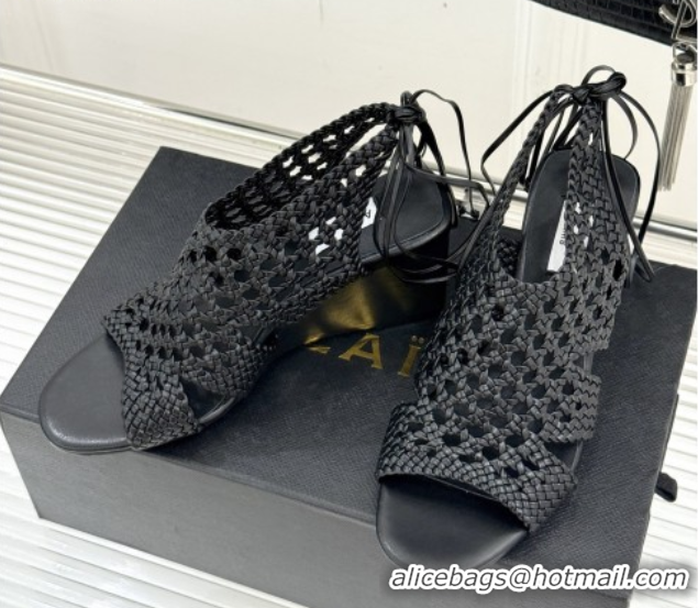 Low Price Alaia Weave Leather Wedge Sandals 10.5cm Heel A091603 Black