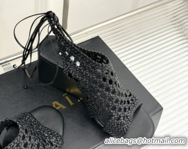 Low Price Alaia Weave Leather Wedge Sandals 10.5cm Heel A091603 Black