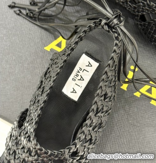 Low Price Alaia Weave Leather Wedge Sandals 10.5cm Heel A091603 Black