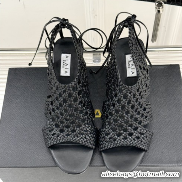 Low Price Alaia Weave Leather Wedge Sandals 10.5cm Heel A091603 Black