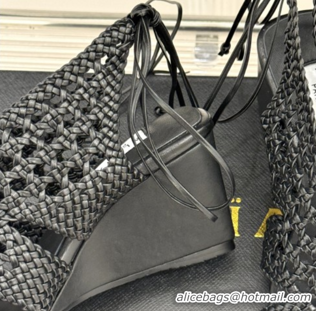 Low Price Alaia Weave Leather Wedge Sandals 10.5cm Heel A091603 Black