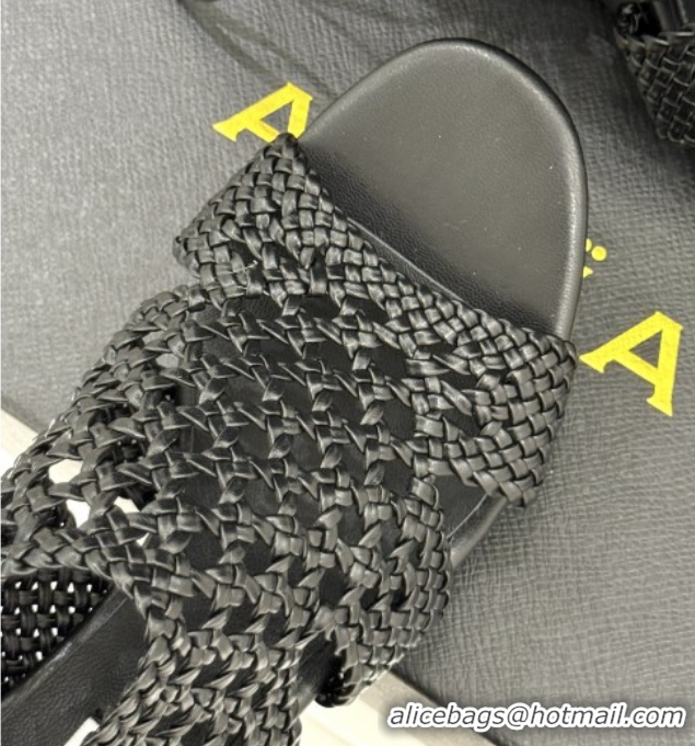 Low Price Alaia Weave Leather Wedge Sandals 10.5cm Heel A091603 Black